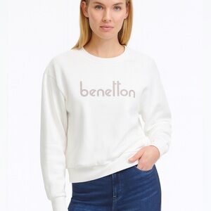 Benetton White Crew Neck Sweatshirt